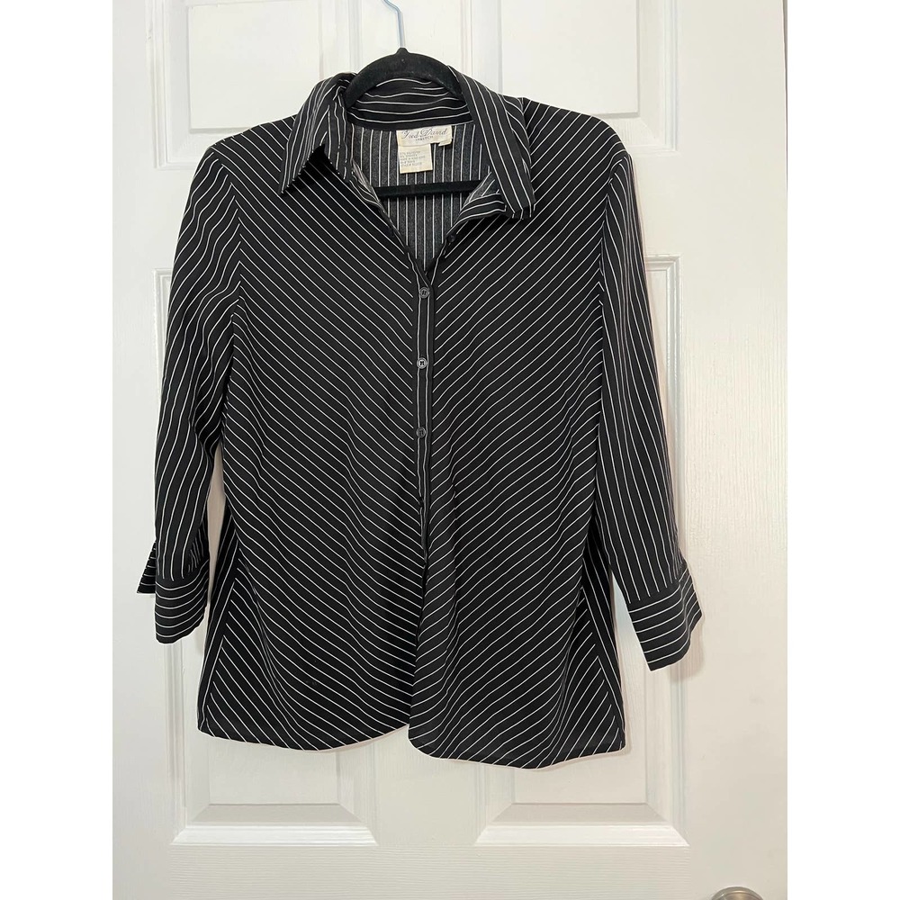 FRED DAVID STRETCH WOMEN'S LONG SLEEVE STRIPED BLOUSE SIZE LARGE